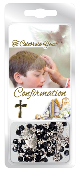 Confirmation Rosary/Prayer Card - Black   (F6052/BK)