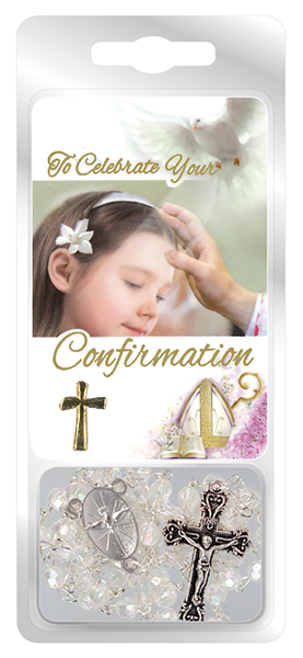 Confirmation Rosary/Prayer Card/Crystal   (F6052/CRY)