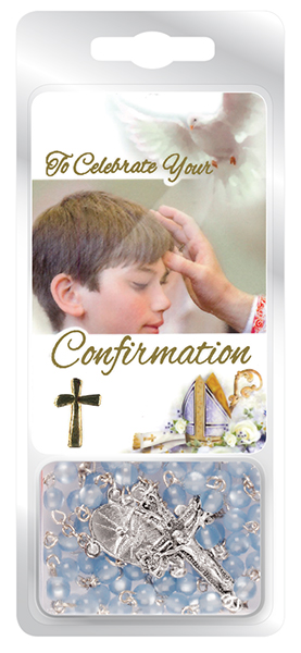 Confirmation Rosary/Prayer Card - Blue   (F6054/BL)