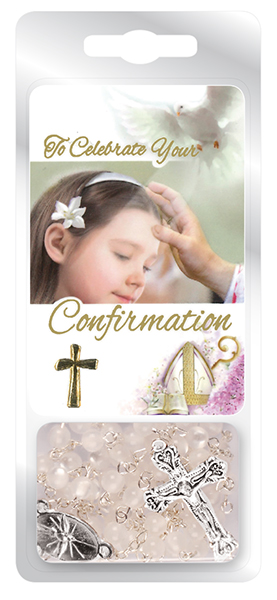 Confirmation Rosary/Prayer Card - Crystal   (F6054/CRY)