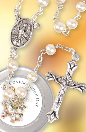 Confirmation Imitation Pearl Rosary   (F6085)