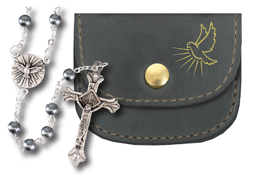 Confirmation Imit.Hematite Rosary/In Purse   (F63332)
