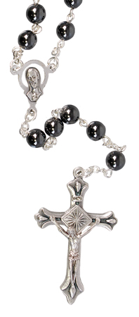 Glass Hematite Rosary Round Bead/Loose   (L/6134)