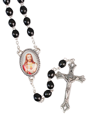 Loose Wood Rosary/Black/Sacred Heart   (L/6215/BLACK)